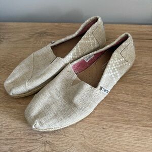 TOMS Natural Linen Espadrille Flats Womens Size 8 Casual Summer Slip-On Shoes